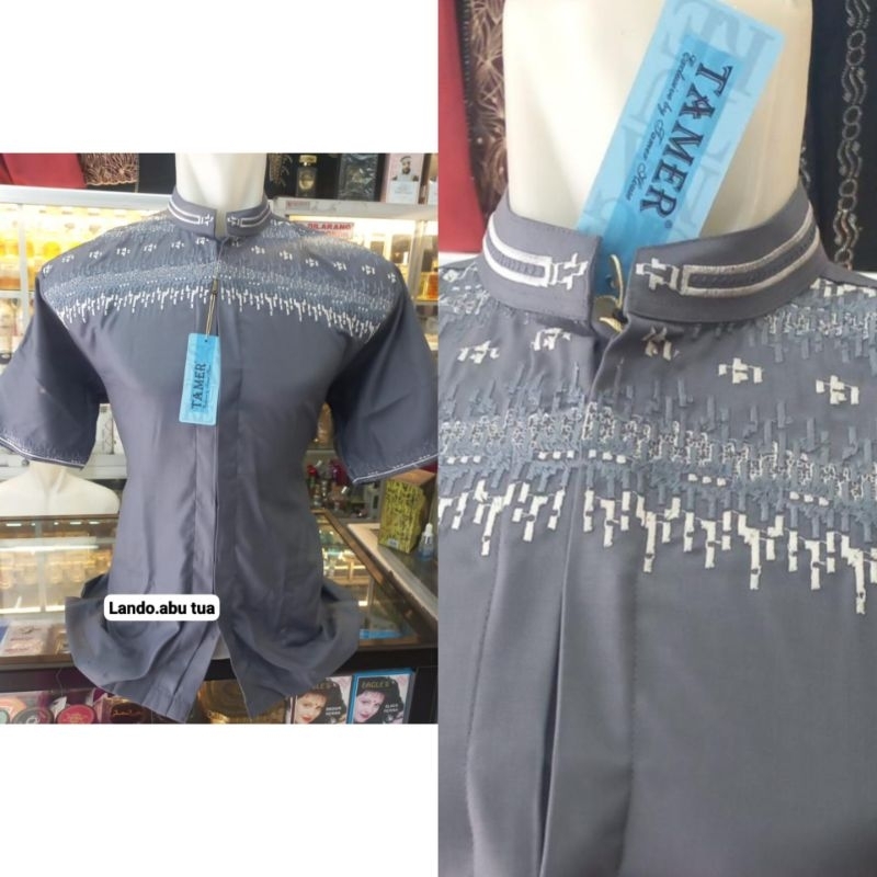 Baju Koko / Baju muslim Pria Tamer lengan pendek bordir katun premium Lando