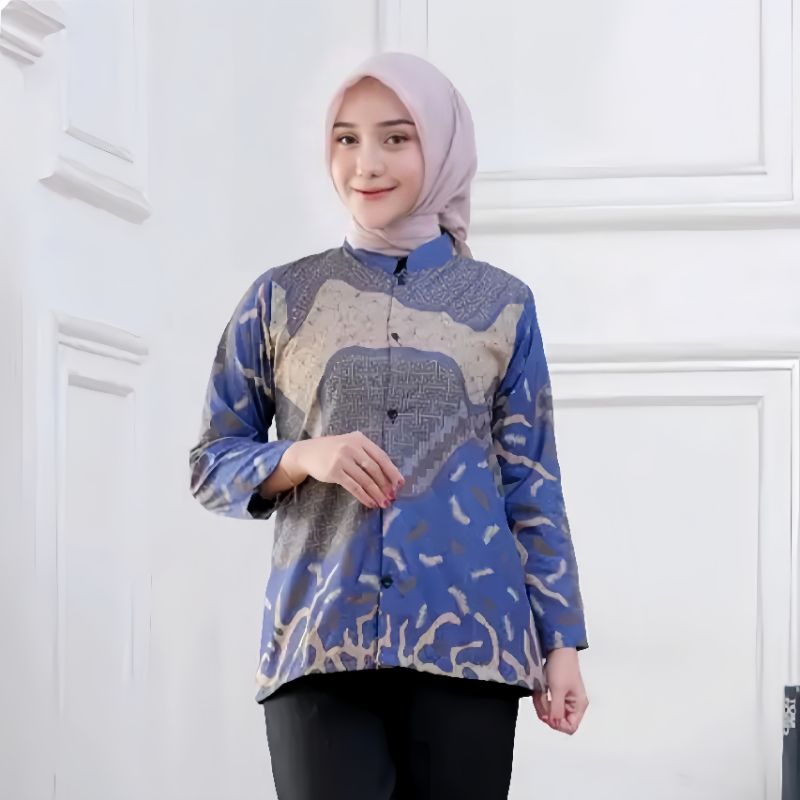 ATASAN BATIK WANITA MODERN BAJU WANITA BATIK NEW BLUS SERAGAMAN MODEL FULL KANCING DEPAN
