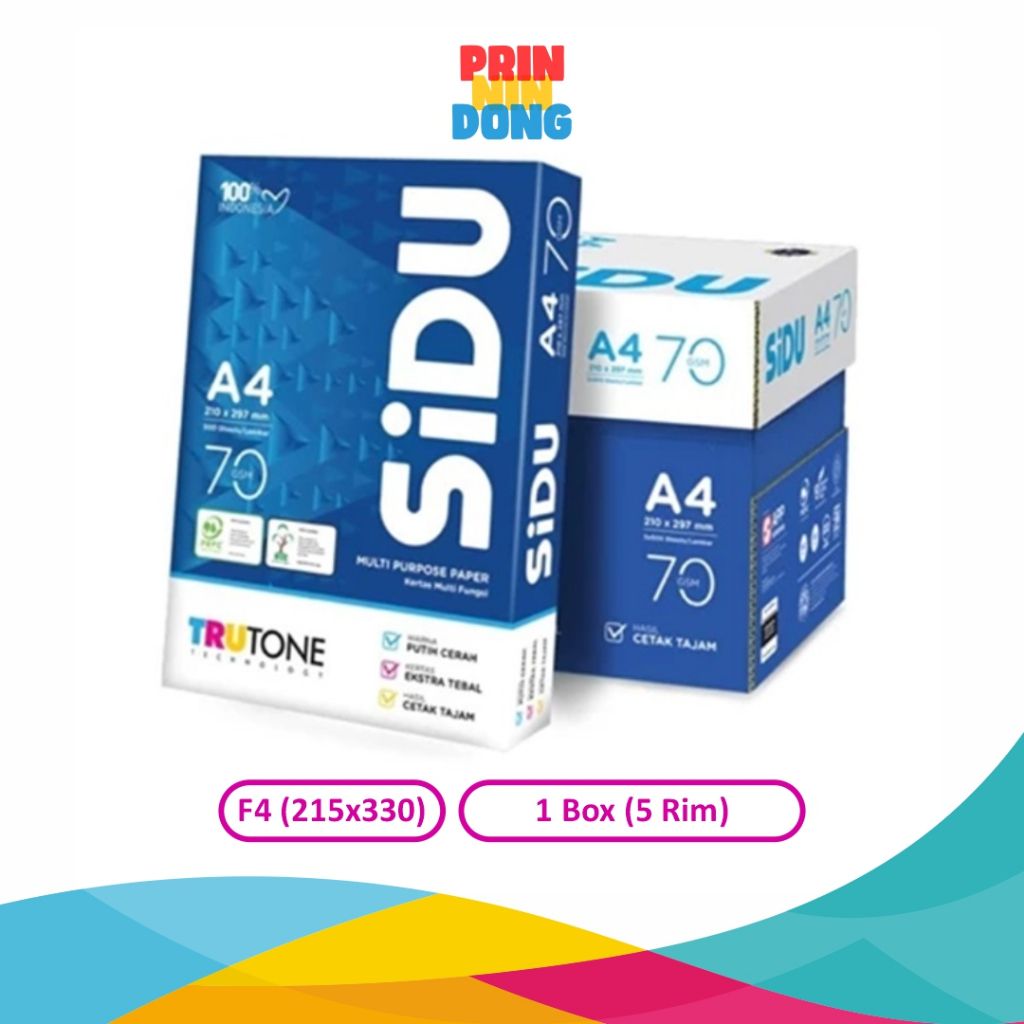 

KERTAS HVS SIDU F4 5 RIM 70gsm KERTAS SIDU 70 1 BOX (2500 LEMBAR)