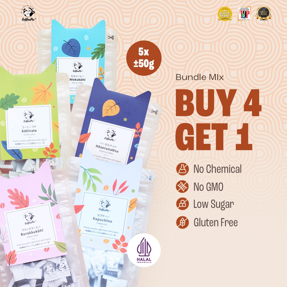 

Coffeepii Indonesia - Bundling Buy 4 Get 1 FREE - Coffee Bites | Coffee Treats | Snack Sehat Low Sugar | Snack Import Jepang - Compact Size (±50 pcs)