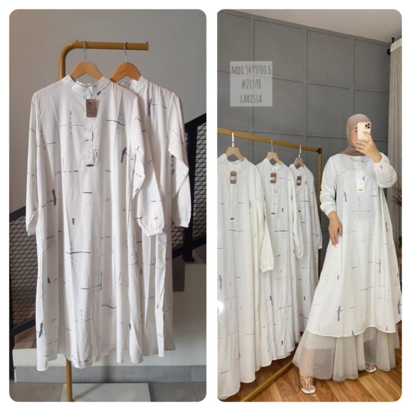 MIDI dress putih motif corak