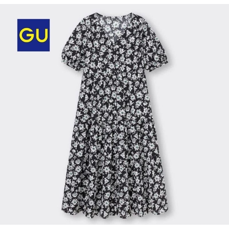 GU floral tiered dress (black)