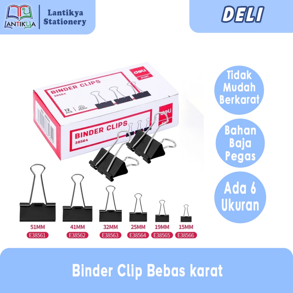 

Deli Binder Clip bebas karat/ PER PACK /38561, 38562, 38563, 38564, 38565, 38566