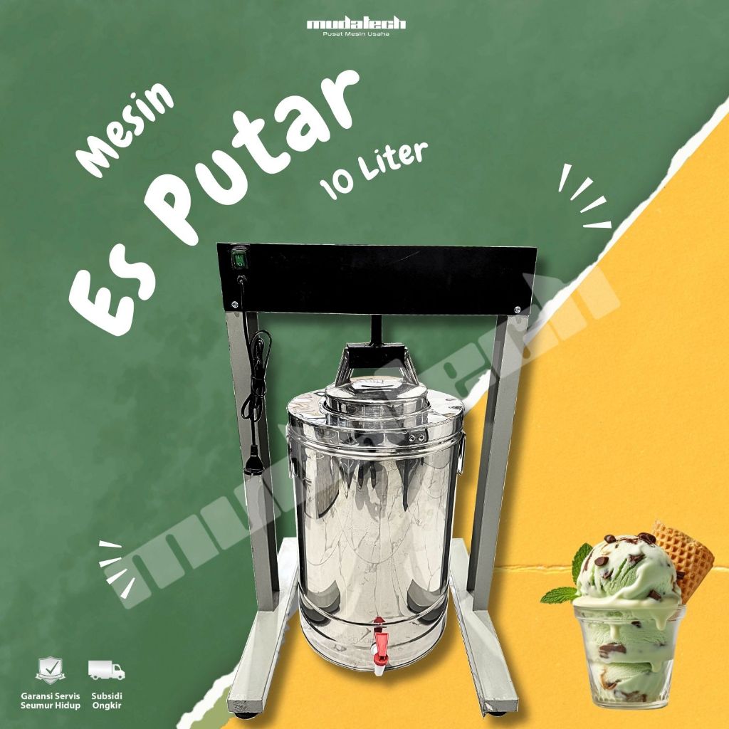 Mesin Es Puter/Ice Cream Lengkap Dengan Pengaduk - Alat Pembuat Ice Cream Puter