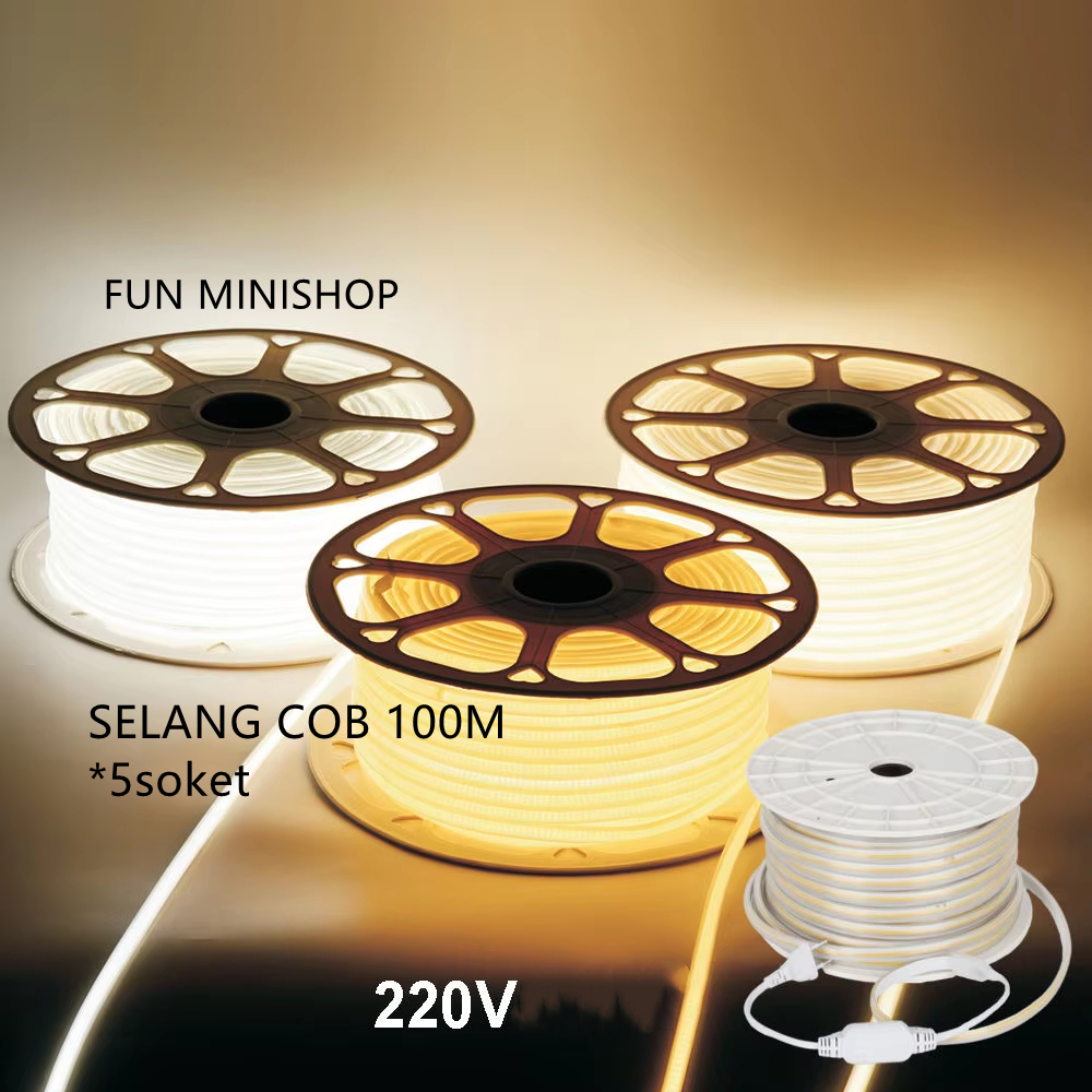 Fun Minishop Selang Cob 100M*5soket Strip LED COB Outdoor LED Strip COB 220V BENING