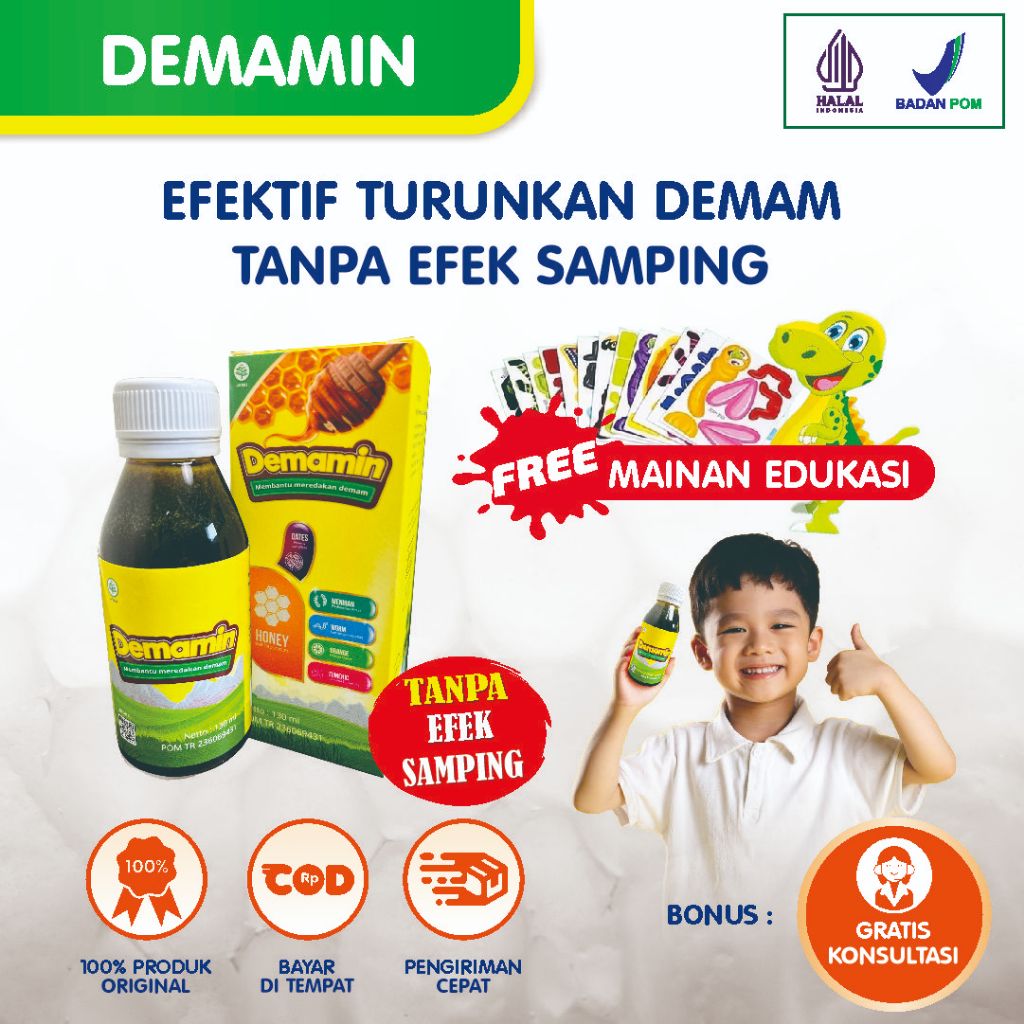 

Demamin 1 Botol - Madu Obat Herbal Alami Menurunkan Demam Tinggi, Panas Dingin, DBD dan Tipes Anak
