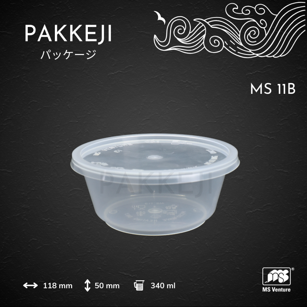 PAKKEJI Wadah Plastik — MS 11B Round Container 340 ml — Food Container Bulat — MS Venture