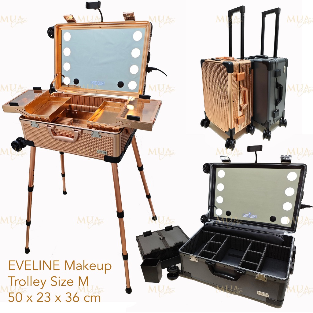 Beauty case / Koper makeup troli kaca lampu EVELINE M