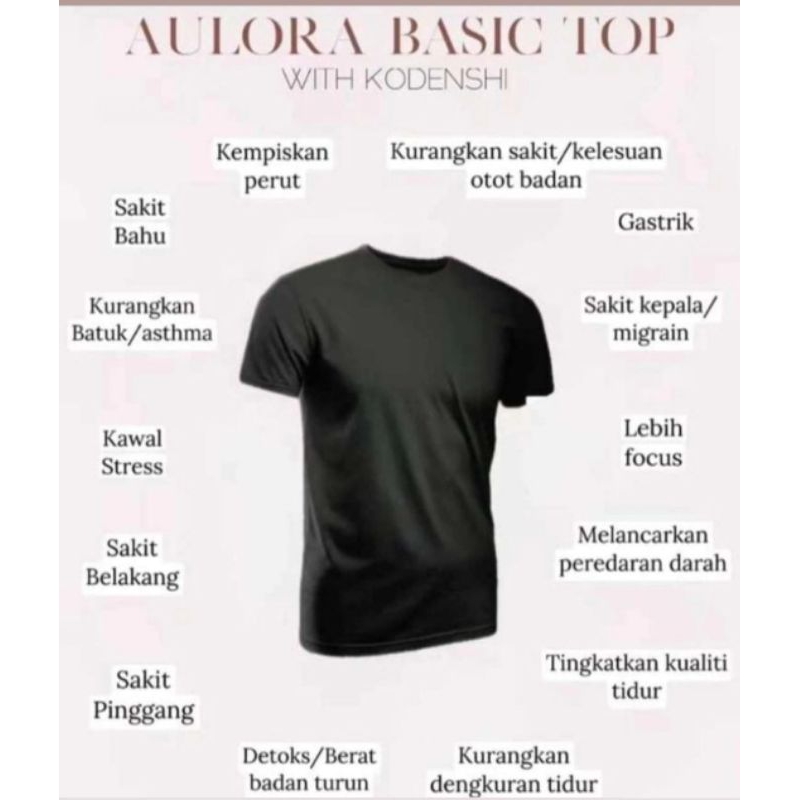 Aulora Basic Top kaos baju with kodenshi sinar infrared anti uv melancarkan peredaran darah skoliosi