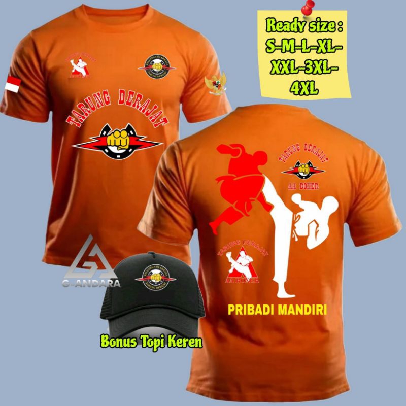 KAOS TARUNG DERAJAT AA BOXER PRIBADI MANDIRI READY LENGAN PENDEK DAN PANJANG BONUS TOPI