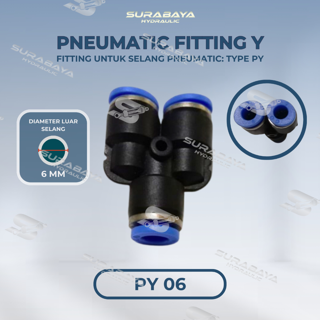 Pneumatic Fitting Y PY-06 (6 mm) | Konektor / Sambungan Selang Bentuk Y PY06 PY 06 6mm 6 mm