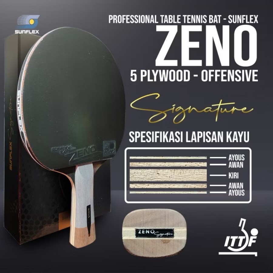 Bet Tenis Meja Pingpong Sunflex Zeno Offensive Edition Signature 5 Plywood ITTF Original