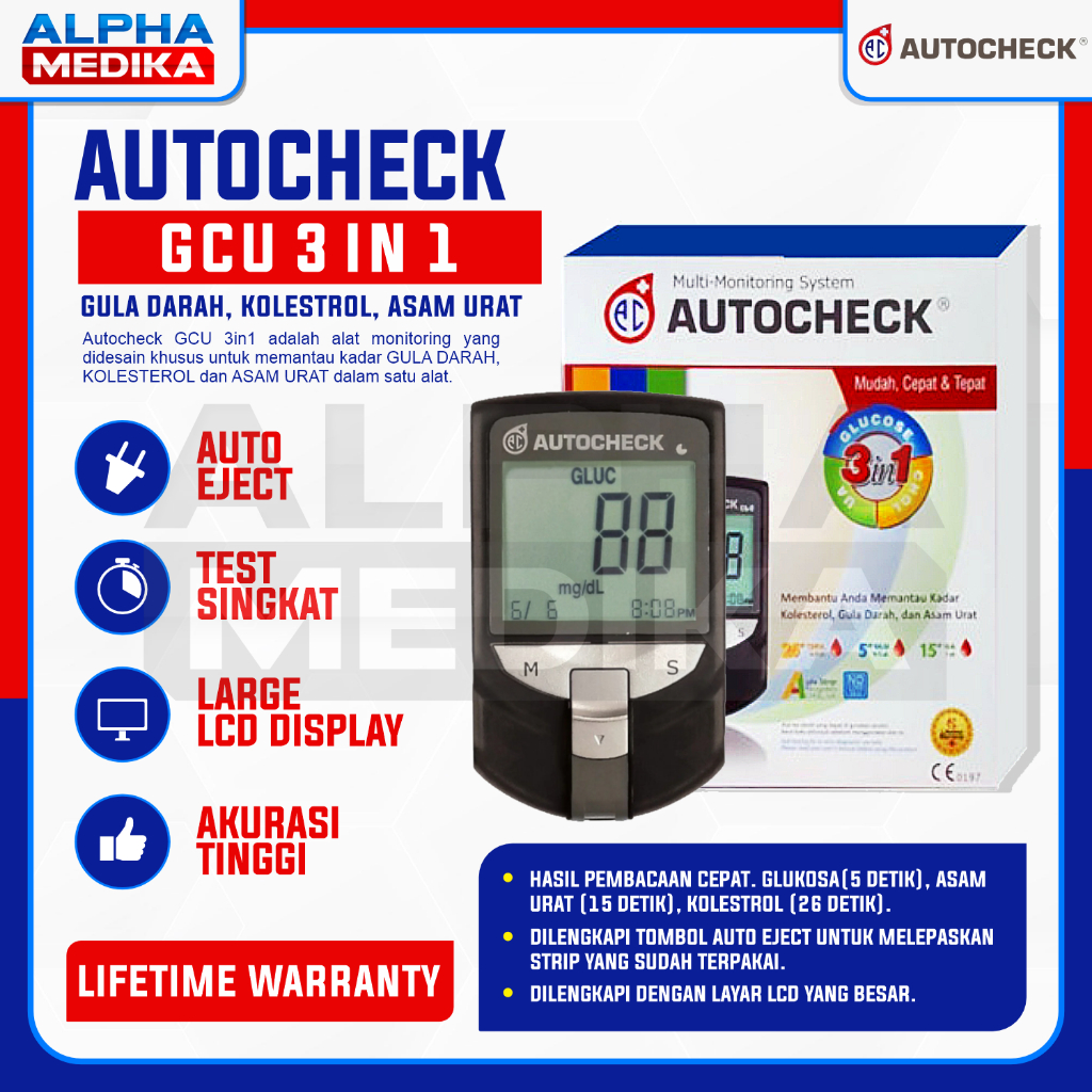 Alat Autocheck 3 in 1 / Autocheck GCU / Alat Cek Gula Darah 3in1 Autocheck