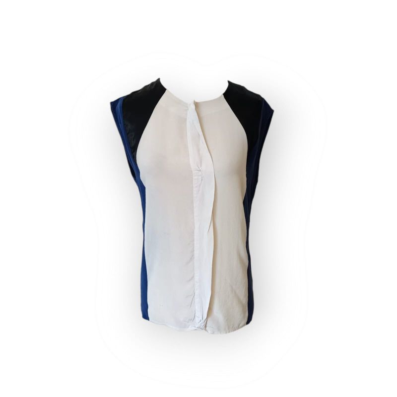Sandro White & Navy Blouse
