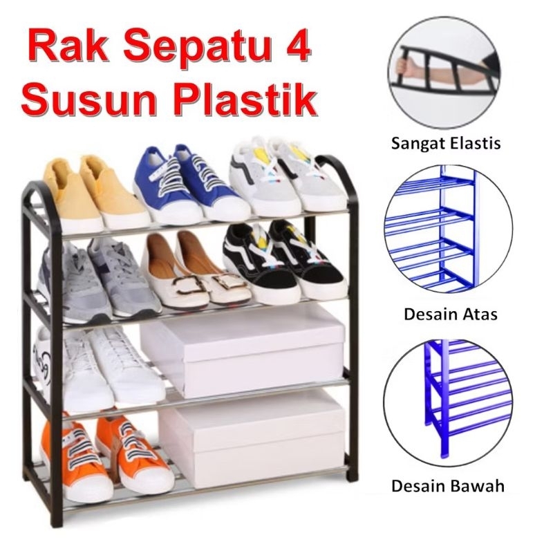 Rak Sepatu Plastik 4 Susun / Rak Sepatu Serbaguna /  Rak Sepatu Plastik / Rak