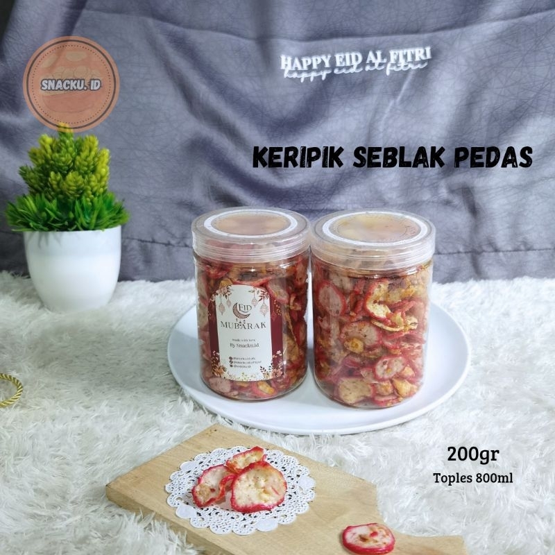 

kripik seblak kencur edisi lebaran kemasan toples 800ml, isi 200gr