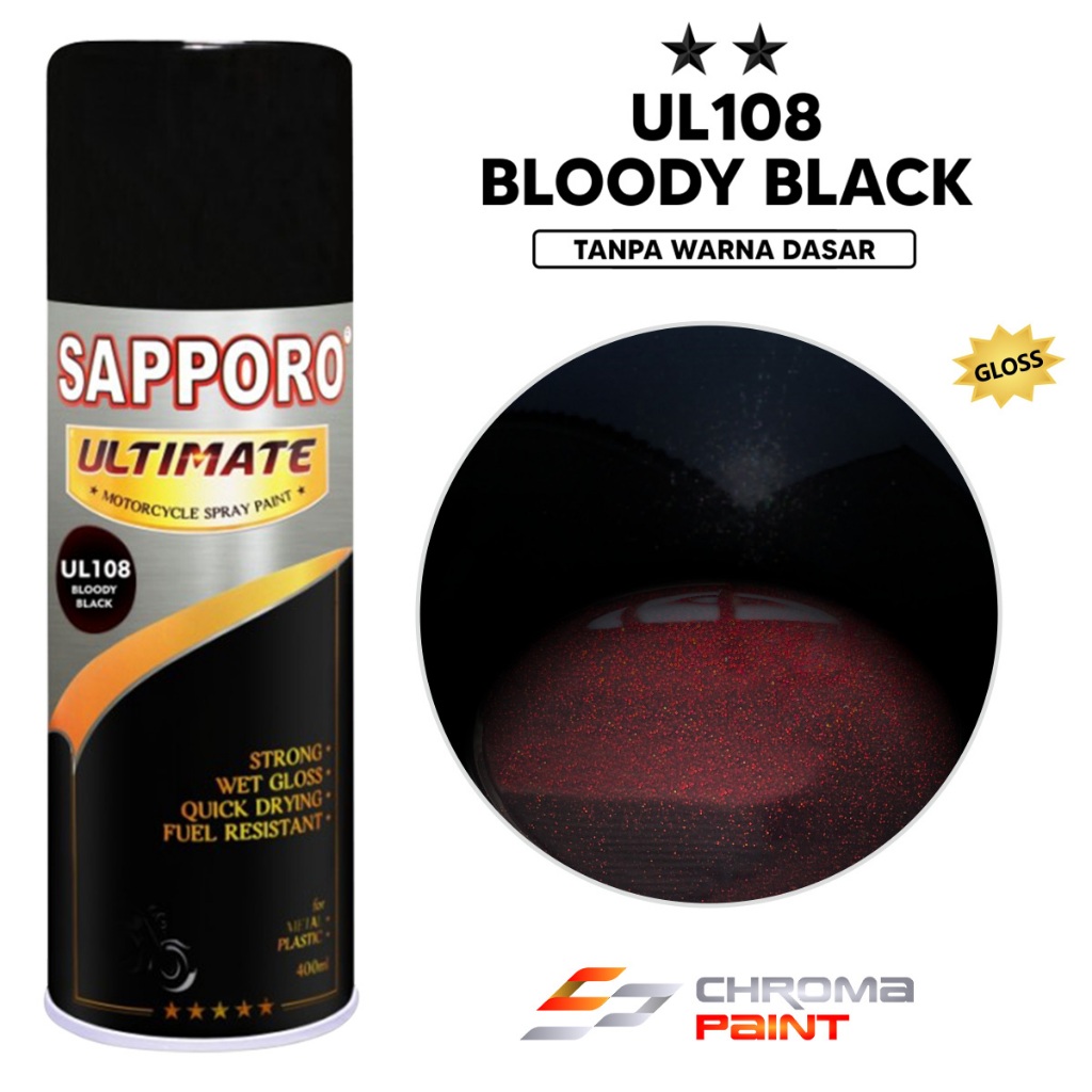 Sapporo Ultimate UL108 Bloody Black – Cat Semprot Hitam Pekat dengan Diamond Merah