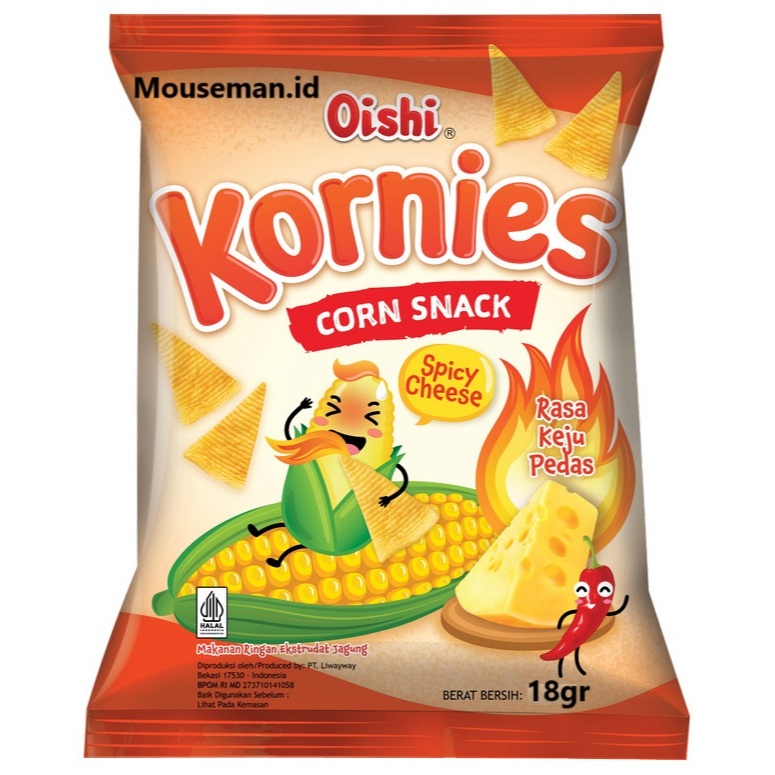 

Oishi Kornies CORN Snack Jagung Rasa Keju Pedas Spicy Cheese 18gr