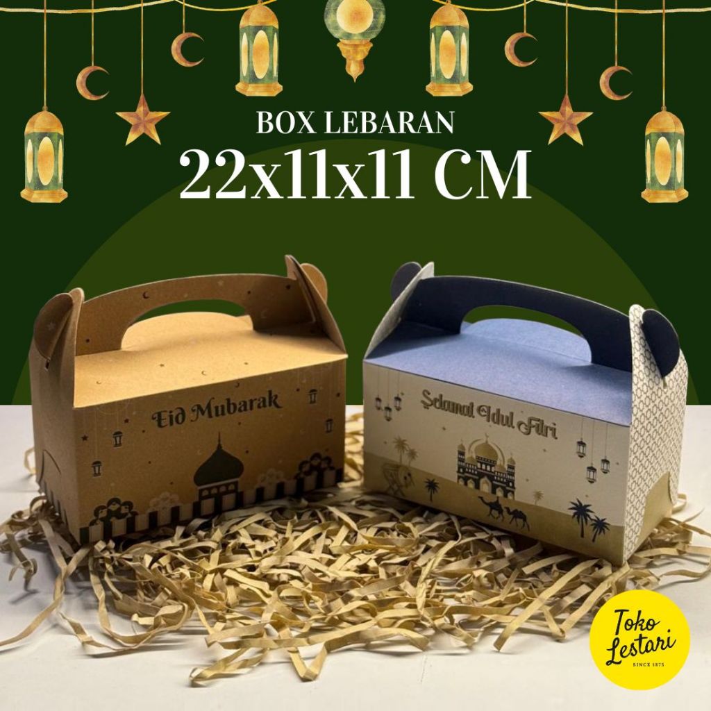 

Box Lebaran Idul Fitri Kraft Ivory Gable Box / Box Jinjing 22x11x11 cm untuk Box kue kering, Box Toples , Hampers dll