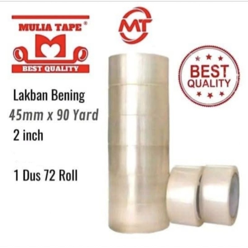 

Lakban Mulia Tape 45mm X 90 Yard Bening / Coklat 1 Dus isi 72roll