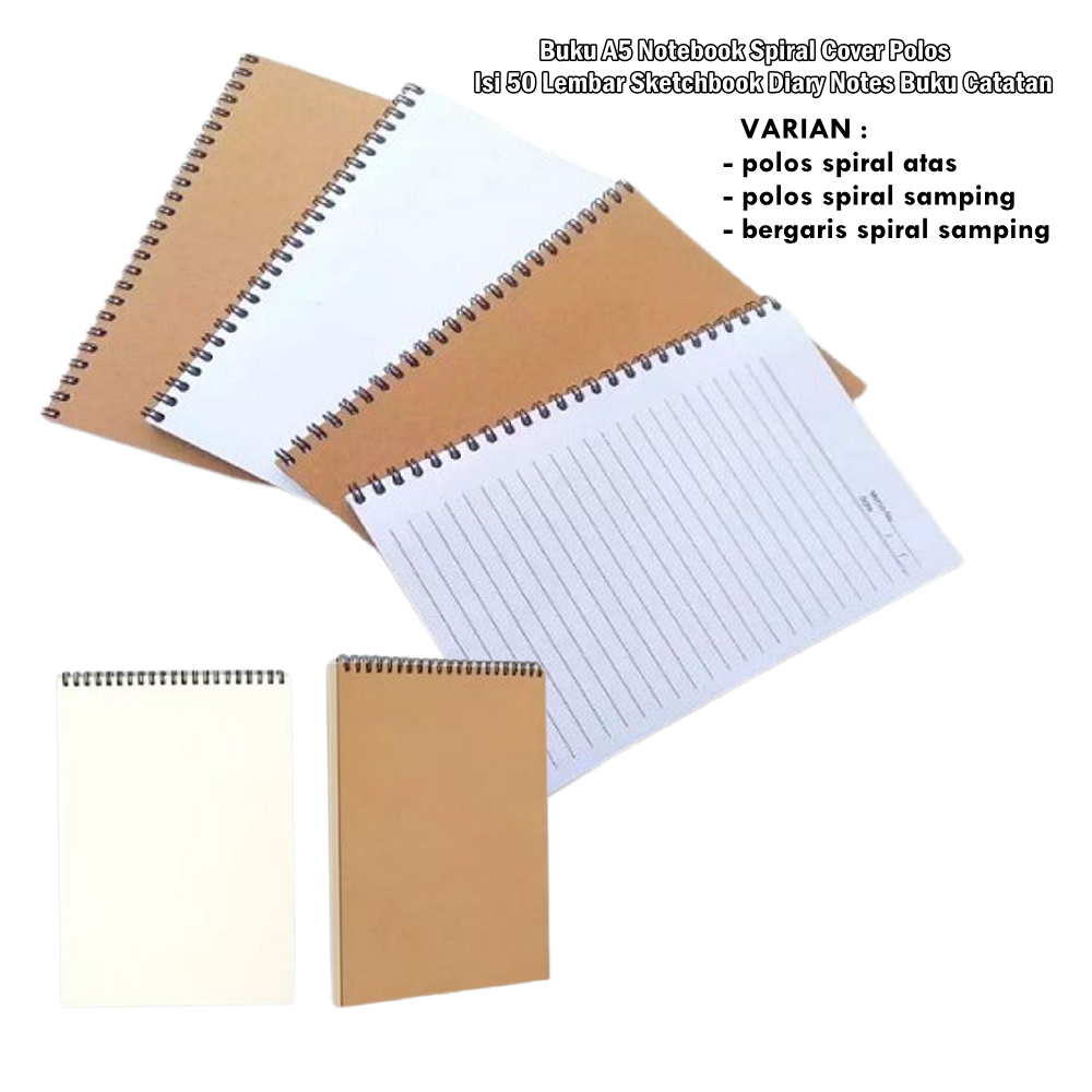 

Notebook Buku A5 Spiral Cover Polos Isi 50 Lembar Sketchbook Diary Notes Buku Catatan Aestetik