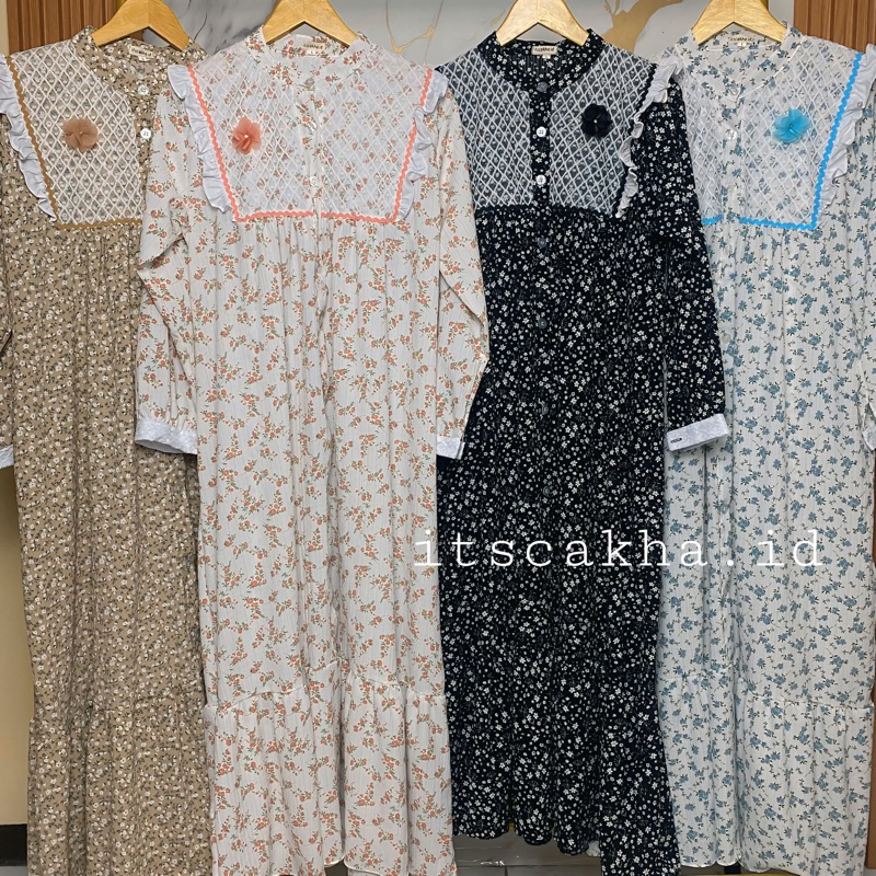 ALUNA FLORAL DRESS BRUKAT KOREAN STYLE PREMIUM ELEGANT