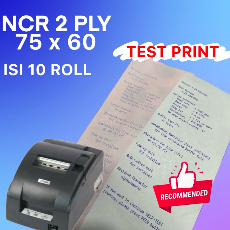 

Isi 10roll Kertas 2 Ply 75x60 Putih Merah Epson TMU220 Dotmatrix dan lain-lain