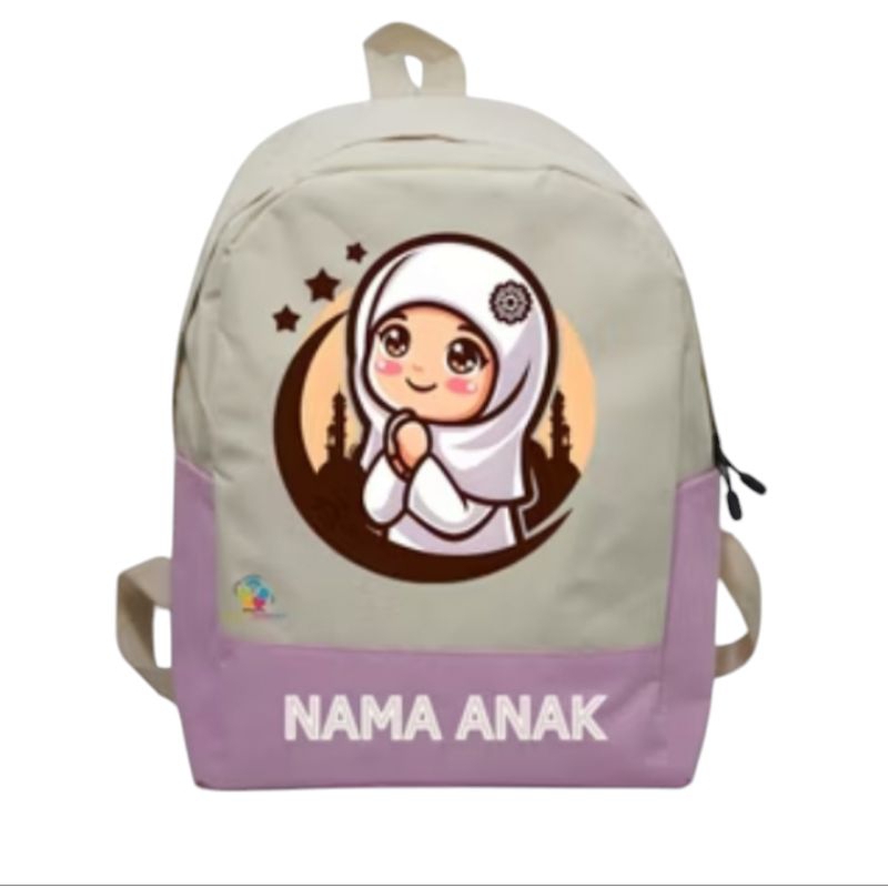Tas Ransel Anak Islami Muslimah cantik - Tas Ransel mengaji free costum nama