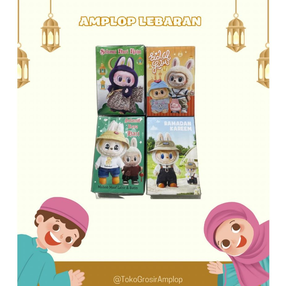 

new amplop lebaran hari raya idul fitri isi 50 pcs angpao karakter lucu ramadhan kemasan mika