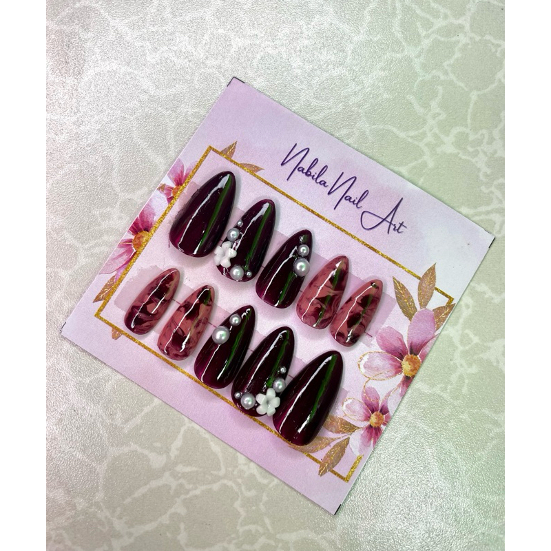 Nail Art Wedding Fake Nail Maroon Kupal