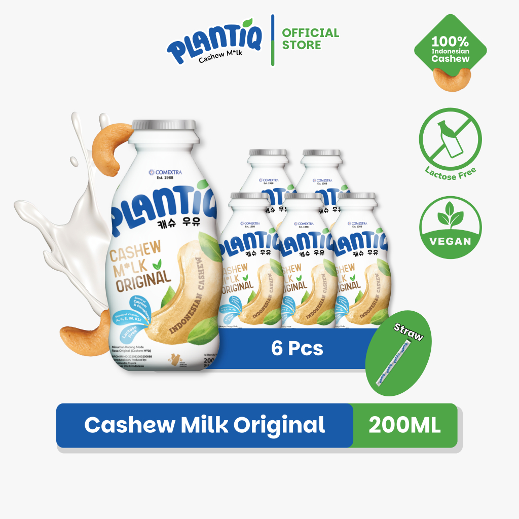 

[6 PCS ] PLANTIQ Cashew Milk Original 200ml - Susu Kacang Mede Rasa Original - Non Dairy Milk Lactose Free