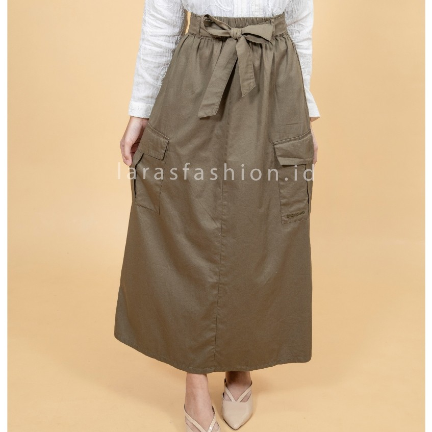 Mistiten - Rok Cargo Pinggang Tali Olive Karet Misti10