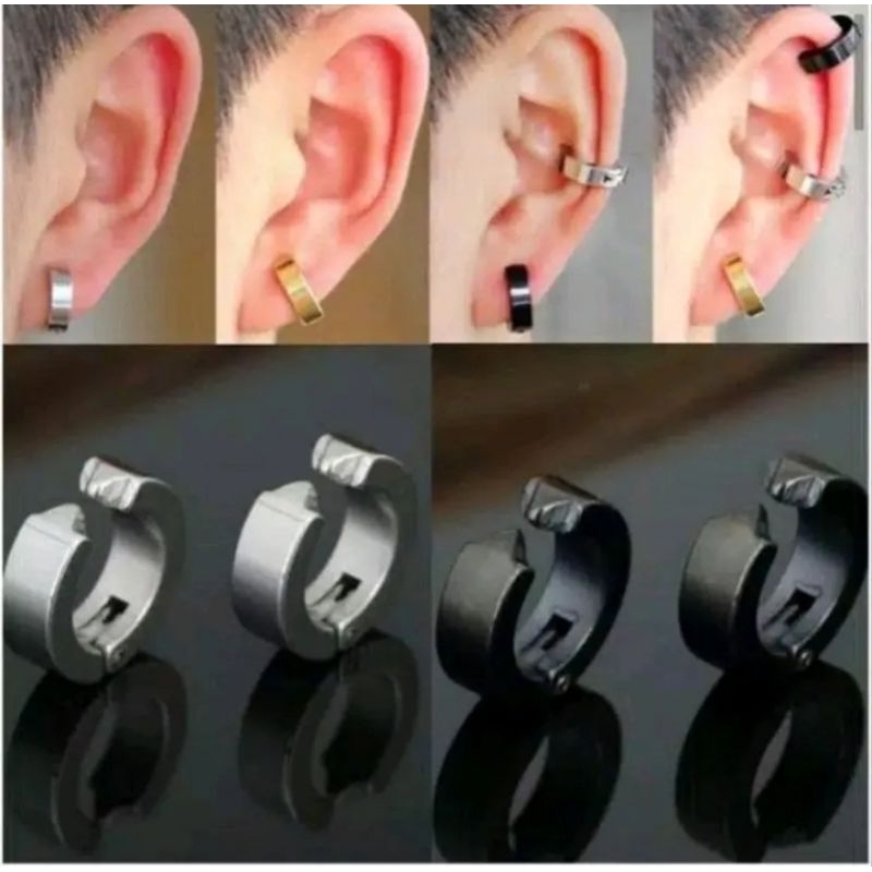 Anting Titanium Jepit Keren 3 Varian Warna Pria dan Wanita
