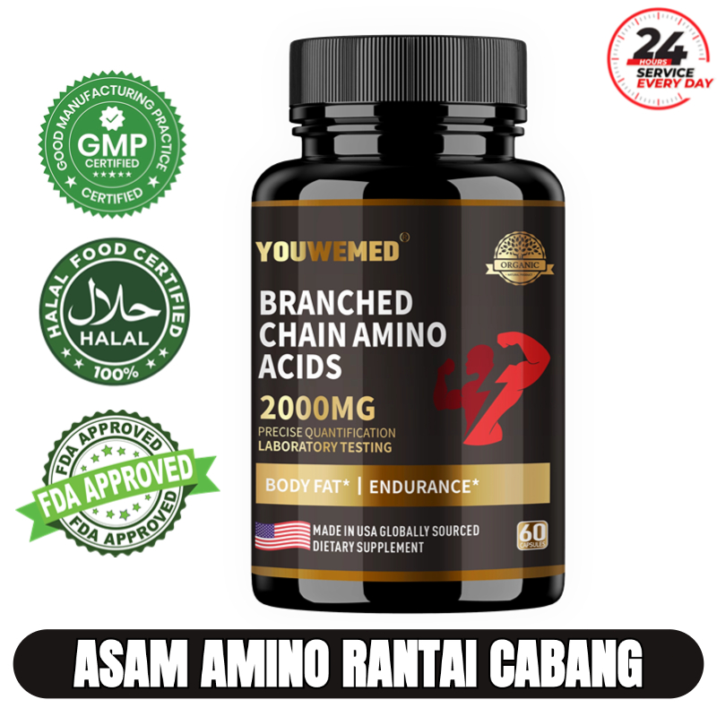 Branched-Chain Amino Acids (BCAA), Meningkatkan Sintesis Protein Otot & Pertumbuhan Otot, 60 Kapsul