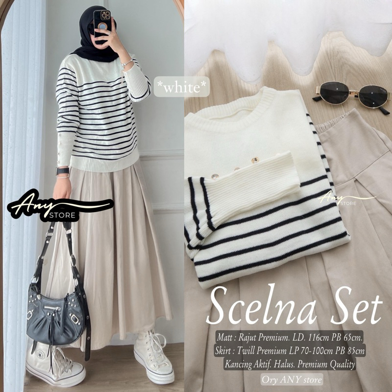 scelna one set rok jeans by A.N.Y kardigan garis garis cardigan striped blouse knit premium rok panj