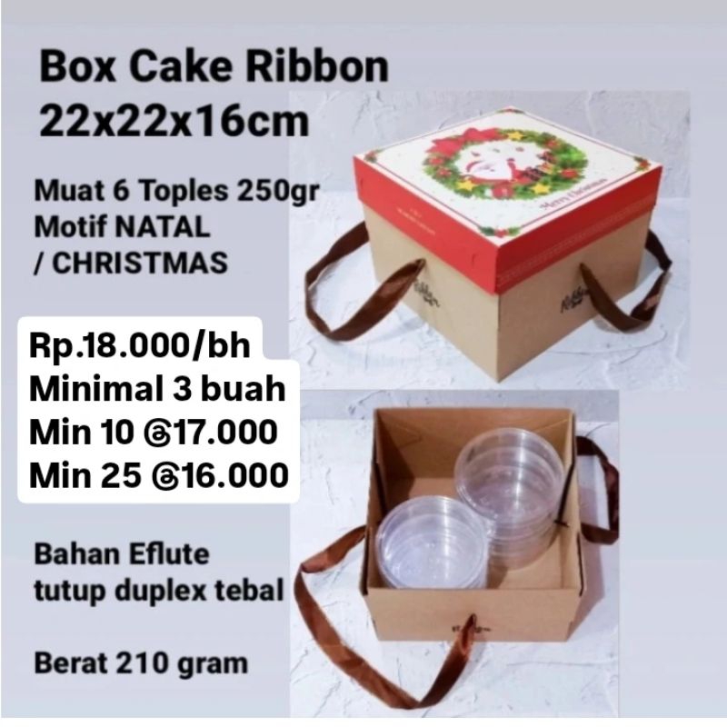 

Box Cake Ribbon 22x22x16cm Muat 6 Toples 250gr Motif NATAL / CHRISTMAS