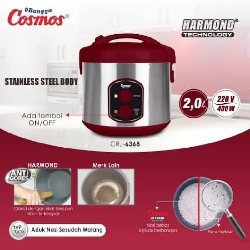 PENANAK NASI COSMOS CRJ-6368 HARMOND 2 LITER / RICE COOKER COSMOS HARMOND 2 L CRJ-6368 / MAGIC COM H