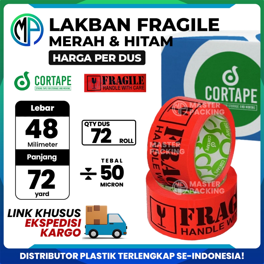 

Lakban Selotip OPP Tape Printing Fragile Hitam 2 inch 45 mm x 72 yard (LINK EKSPEDISI) Harga PerDus