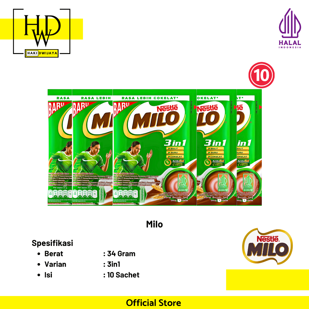 

[Isi 10 Pcs] Milo 3in1 Susu Coklat Renceng 34gr