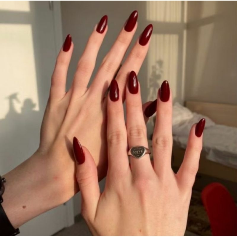 Kuku palsu polos Maroon free Lem gel