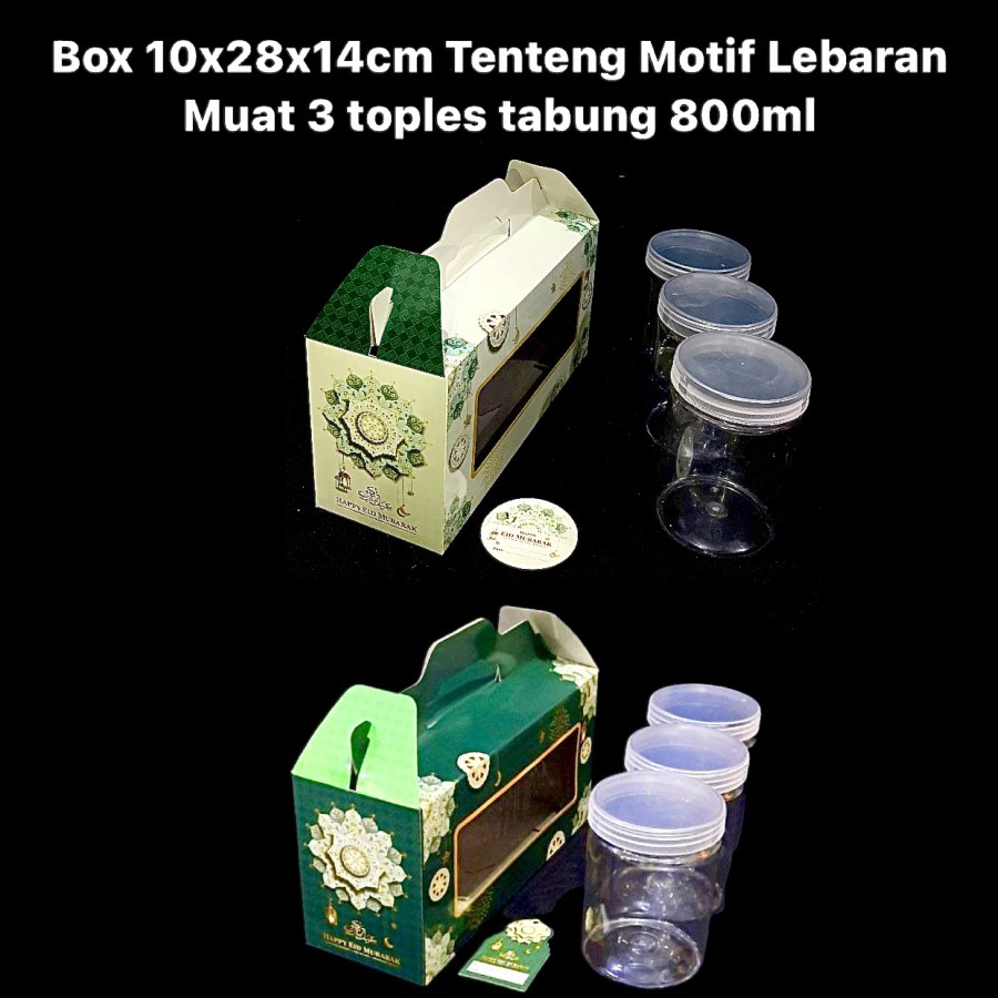 

( 10pcs ) Dus tenteng motif lebaran kotak packaging idul fitri box kue kering isi 3 toples jar 800ml