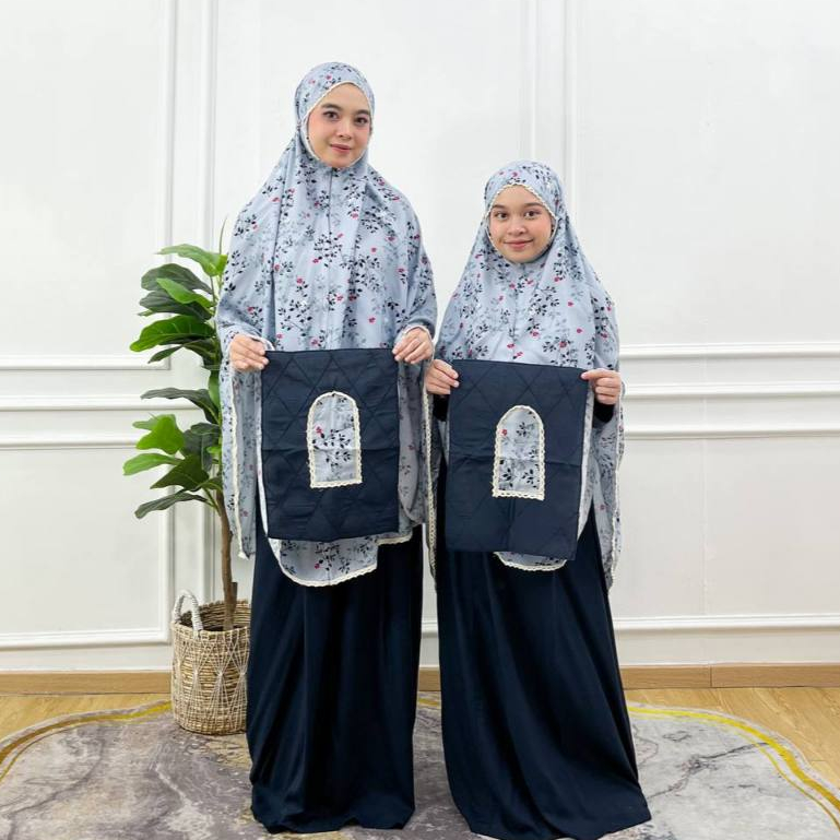 HAMIDA MUKENA COUPLE IBU DAN ANAK - MUKENA KATUN RAYON MOTIF RENDA - TELEKUNG MOTIF SET SAJADAH