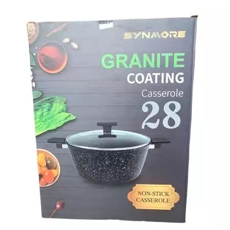 Panci SYNMORE GRANITE COATING CASSEROLE 28 - NON STICK BLACK. Panci granit 28cm dengan handle dan tu