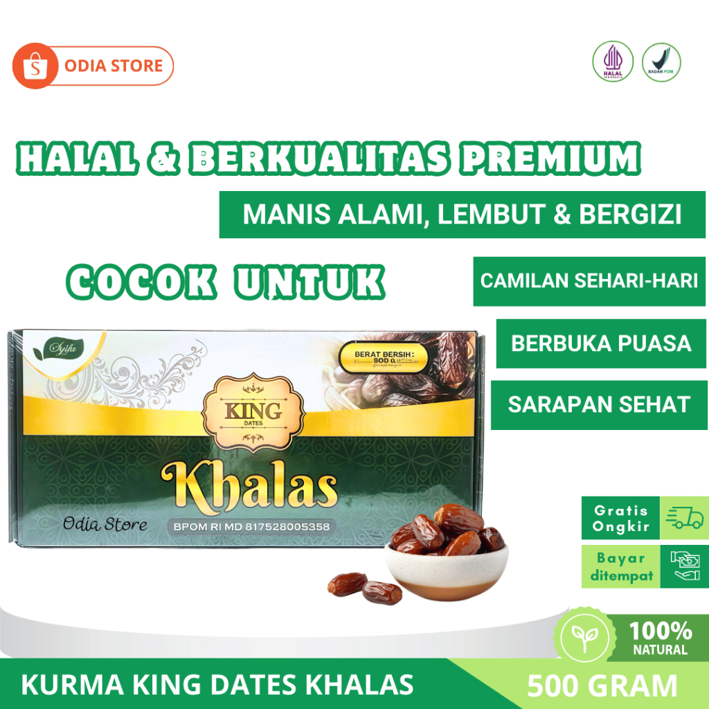 

Kurma King Dates Khalas 500 Gram - Kurma Premium Asli Madinah, Manis Lembut & Bergizi