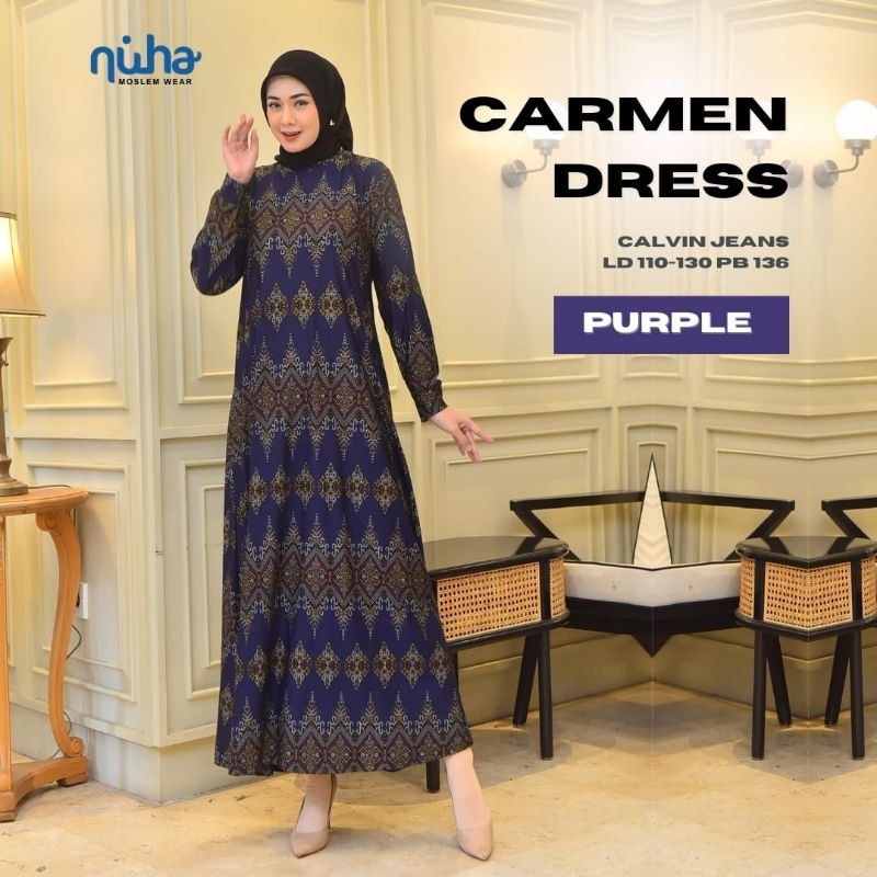 Carmen Dress Maxy Ld130 120 110 Gamis Batik Lebaran Terbaru Motif Print Cantik