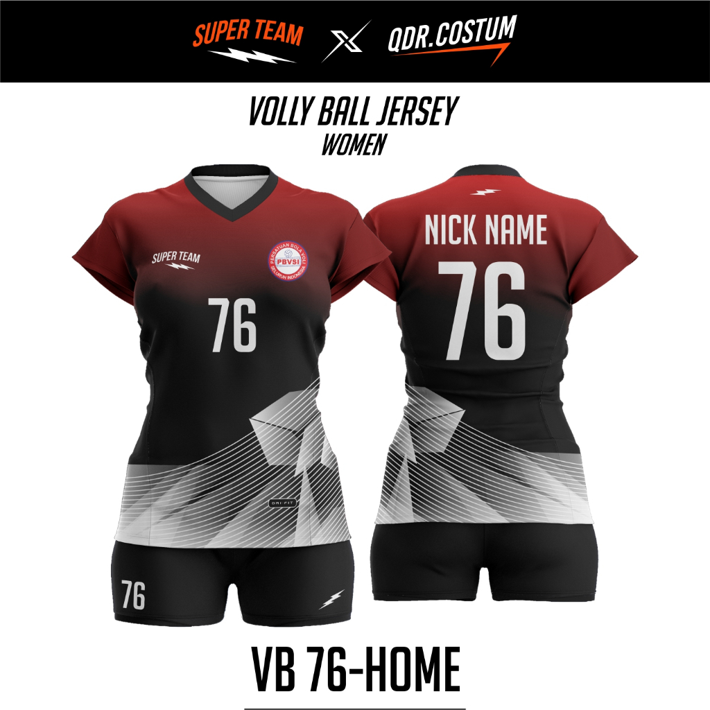 Kaos voli wanita VB 76 baju voli cewe Jersey voli Perempua Custom Nama dan Nomor QDR COSTUM