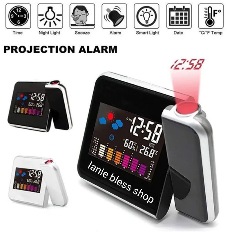 jam digital proyektor petunjuk cuaca jam meja LED indikator cuaca