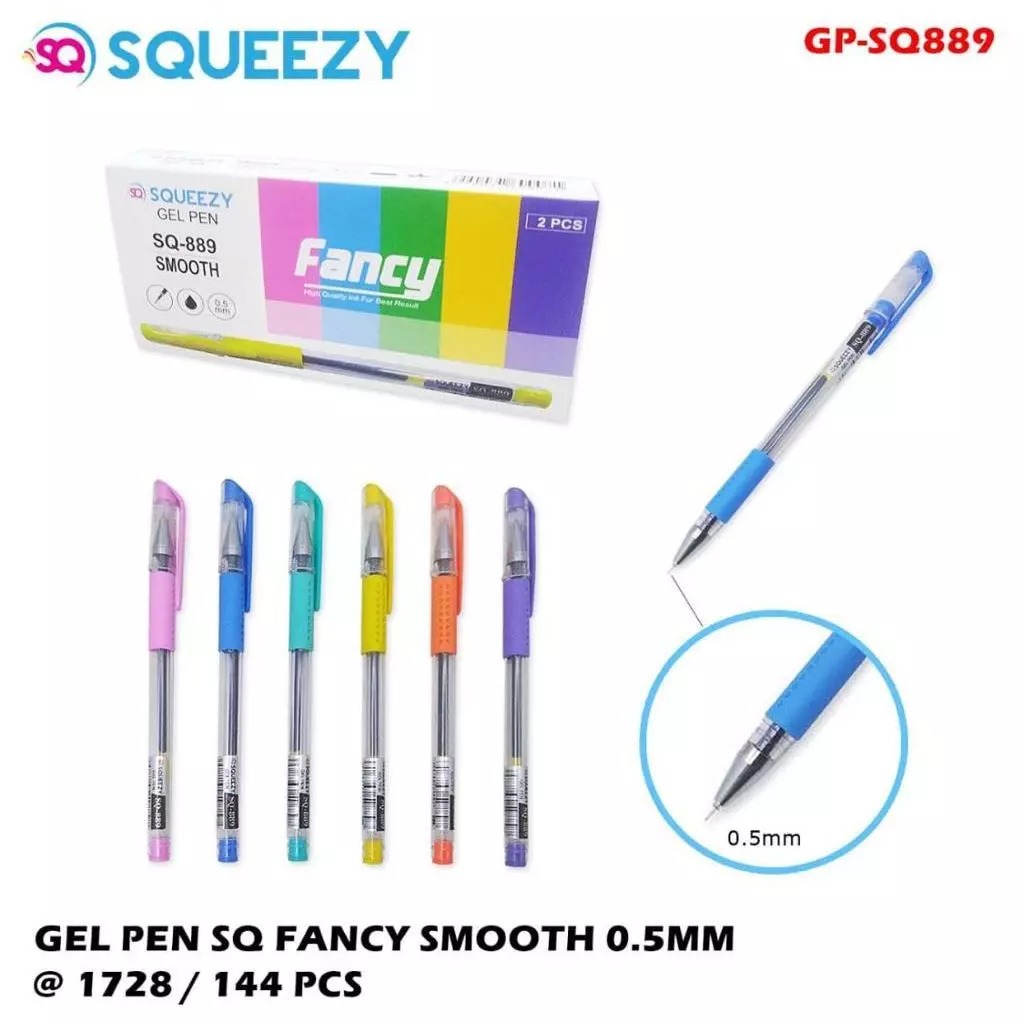 

Pulpen Gel SQUEEZY GP-SQ889 Fancy | Pulpen Gel | Gel Pen Office Smooth | Needle Tip 0.5mm | 1PACK/12PCS