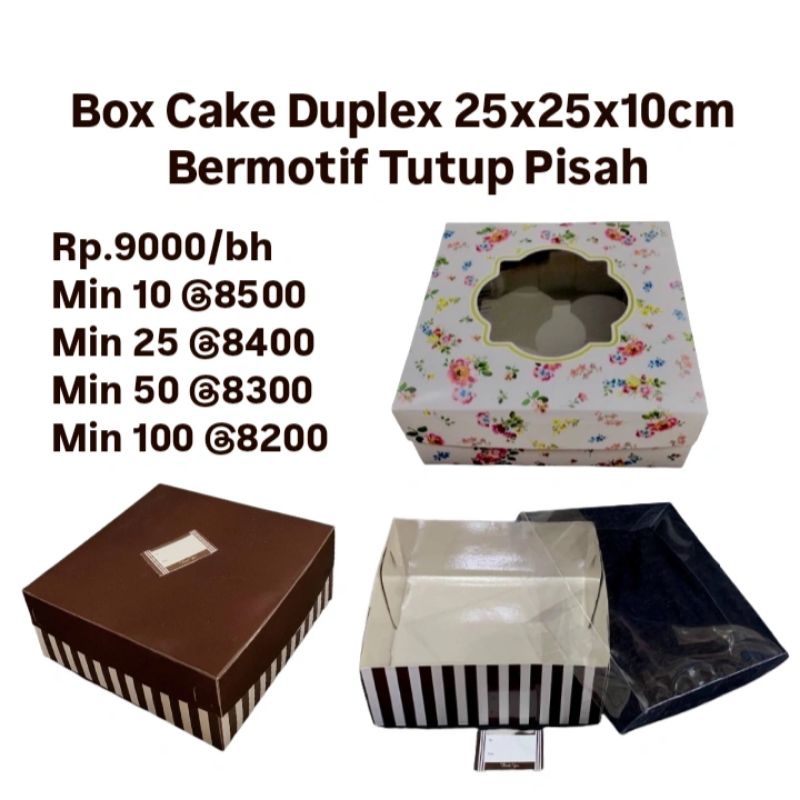 

Box Cake Duplex 25x25x10cm Motif Tutup Pisah