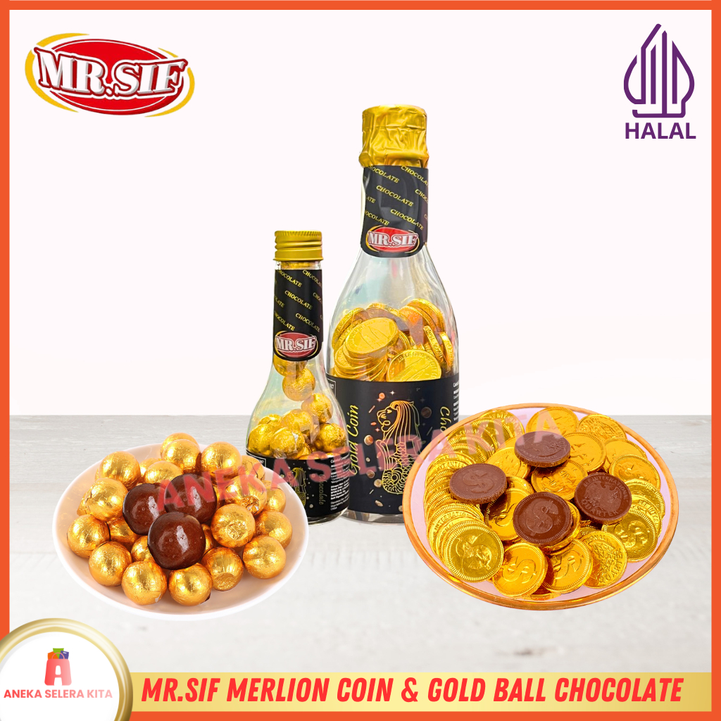 

MR.SIF Merlion Coin & Gold Ball Chocolate / Coklat Dengan Keamasan Koin Dan Bola Halal 85gr & 200gr